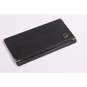 Dunhill Mens Bifold Wallet Black Gold Trim Long Leather Made in Italy